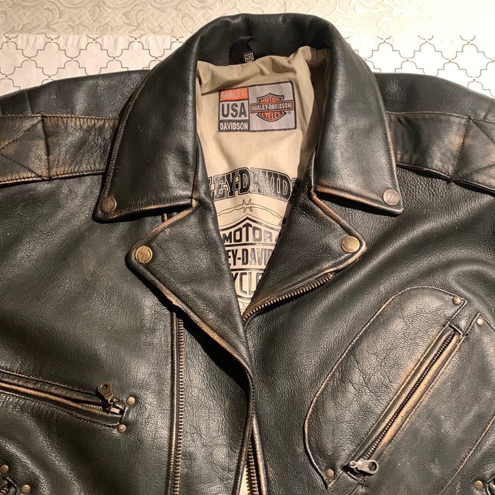 Harley Davidson men’s heavy leather motorcycle jacket 4XL